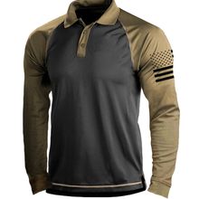 跨境欧码秋季男士户外休闲美国国旗印花战术运动PoLo领长袖T恤