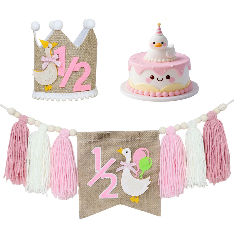 ins流苏横幅半岁可爱白鹅生日流苏横幅六个月生日帽派对生日装饰|undefined