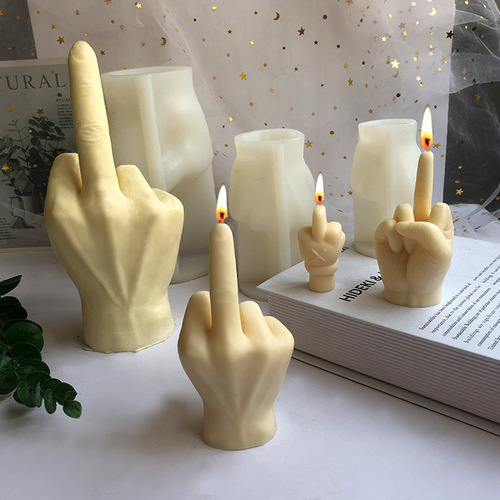 diy creative gesture middle finger aromatherapy candle silicone mold handmade plaster drip ornaments mineral stone mold