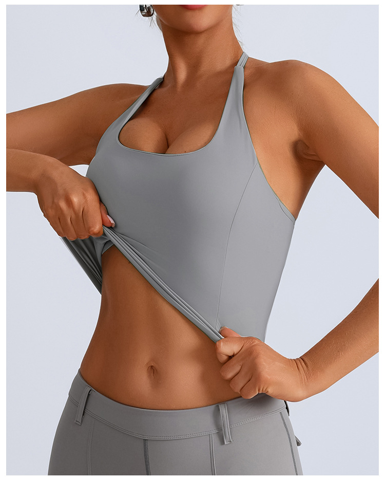 Chaleco deportivo de fitness de comercio exterior europeo y americano transfronterizo para mujer con almohadilla para el pecho, hermosa espalda envuelta en el pecho, entrenamiento de yoga a prueba de golpes, top de cintura alta