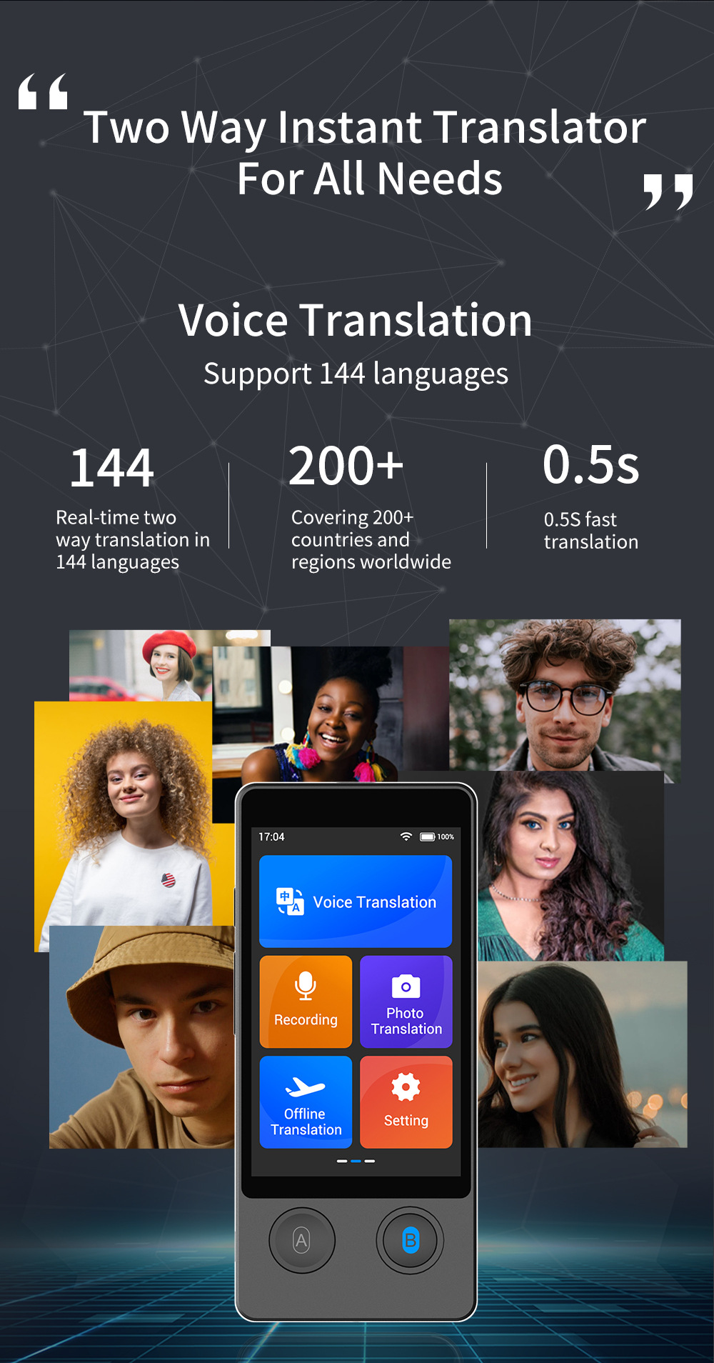 The new W12 precise offline intelligent voice translation machine offers 10 types of precise offline services for oral learning, overseas travel and foreign trade pic 2