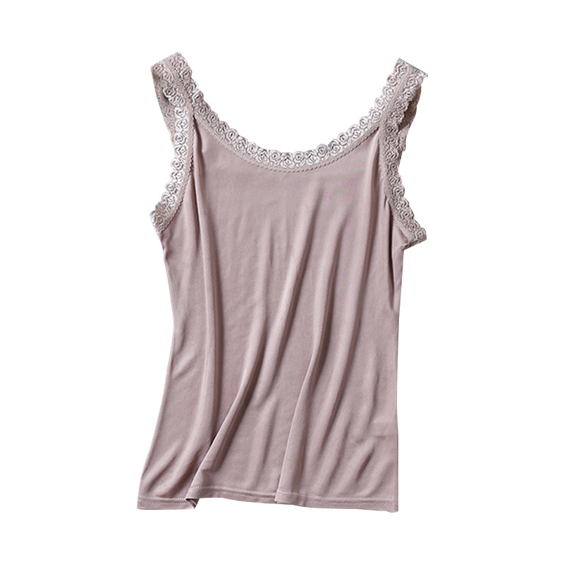 New Spring and Summer Knitted Silk Camisole Exquisite Lace Large Size Mulberry Silk Base Shirt Short Slim-fit Women's Clothing