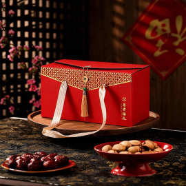 新年红色礼品盒手提瓦楞纸盒屋顶盒包装盒大礼包特产干果坚果批发