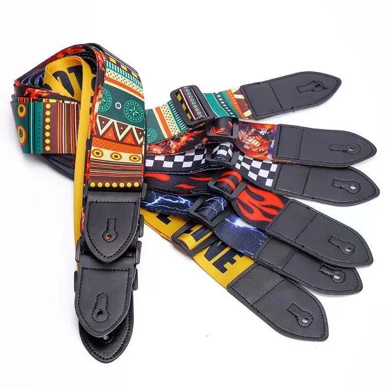 Guitar Strap, Ethnic Style Wide Wooden Guitar Shoulder Strap, Electric Guitar Polyester Printed Strap with Direct Supply