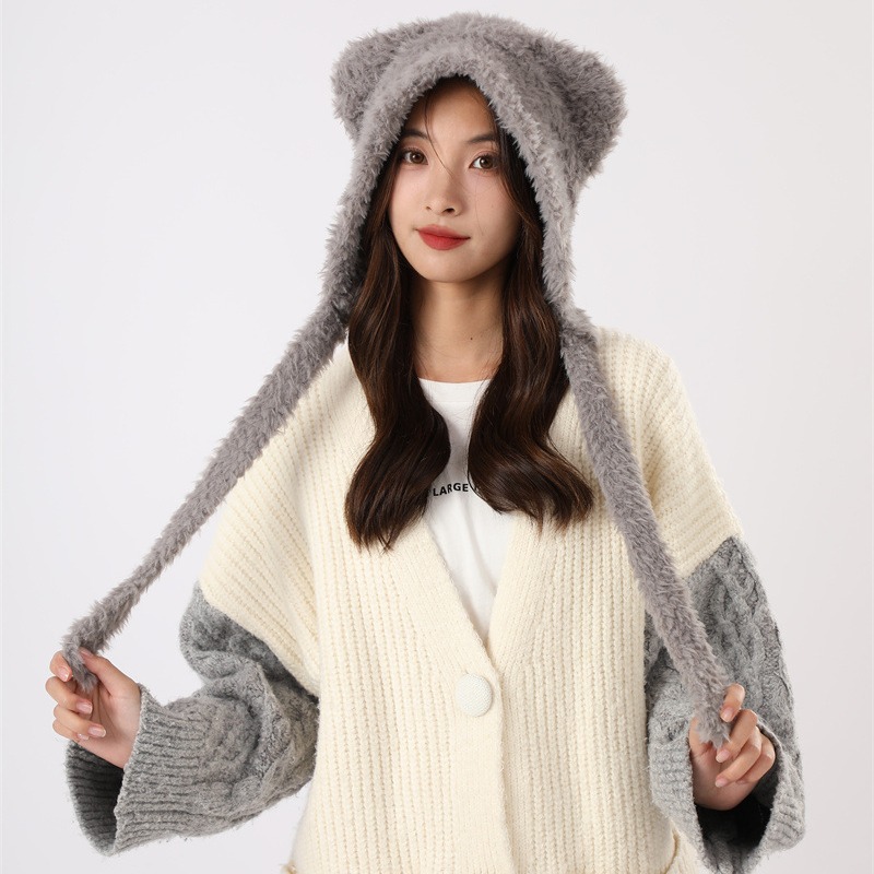 Φθινόπωρο και Χειμώνας Χαριτωμένη Μικρή Αρκούδα Λούτρινη Προστασία Αυτιών για Παιδική Κορεατική Έκδοση Ευέλικτη Ζεστασιά Διπλή Μπάλα Μαλλιών_voghion.com