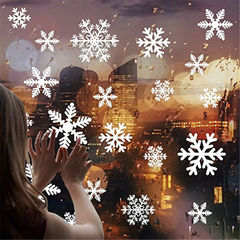 Christmas Snowflake Sticker Red and White Snowflake Sheet Window Sticker New Year Decorations Electrostatic Glass Sticker Sparkling Gold Powder Snowflake Wall Sticker