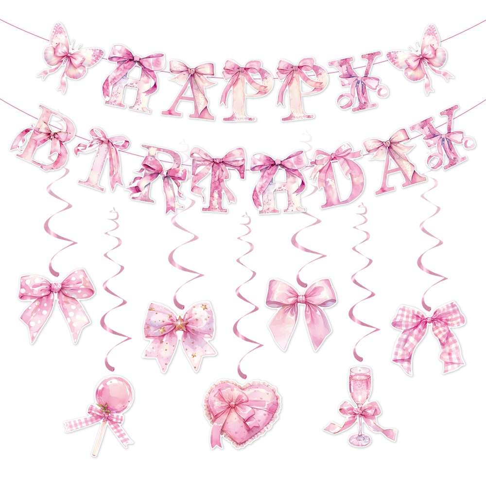 Nuevos productos transfronterizos fiesta de cumpleaños bandera de tirada chica cumpleaños arco rosa colgante espiral