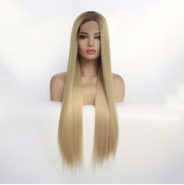 Fibra química europea y americana frente encaje cubierta de cabello T oro recto fábrica de cabello largo al por mayor LW0124