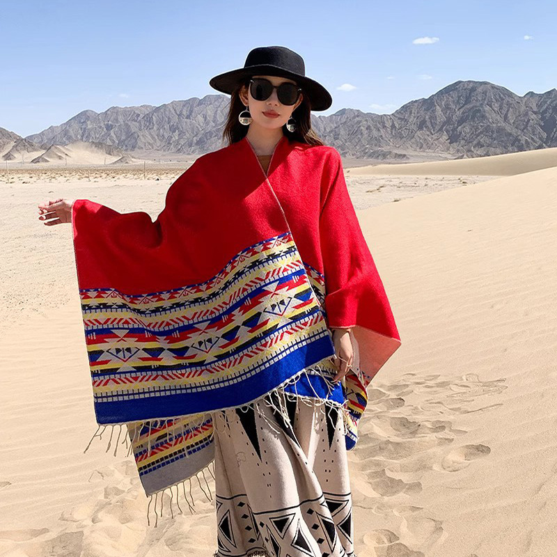 Patrón geométrico de viento nacional, capa fotográfica de estepa del desierto con bordas de sombra solar, bufandas de capa de protección contra el viento