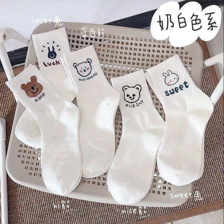 New Spring and Autumn Cartoon Pure White Women's Mid-Tube Cotton Japanese Cute Deodorant Sweat-Absorbent Cotton Socks for Women New Spring and Autumn Cartoon Pure White Women's Mid-Tube Cotton Japanese Cute Deodorant Sweat-Absorbent Cotton Socks for Women
