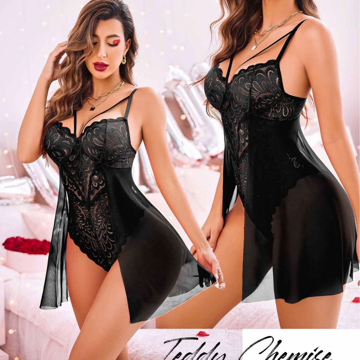 Летняя пижама, кружевное белье, (Торговля через границу), slim fit, утягивающий эффект, обтягивающий