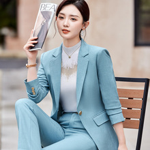 职业休闲西装套装女2024春季新款时尚气质通勤修身蓝色西服两件套