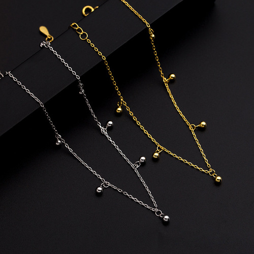 Under the Banyan Tree S925 Silver Japanese Style Simple Money Duoduo Doudou Anklet Transfer Bead Bell Anklet  New Trend