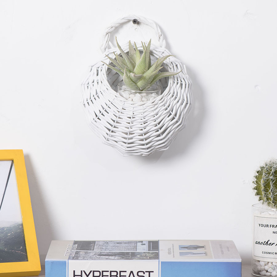 Cesta de flores de caña de sauce de pared creativa tela a mano cesta de flores colgante de cestas de almacenamiento multi-carne pared colgante de maceta