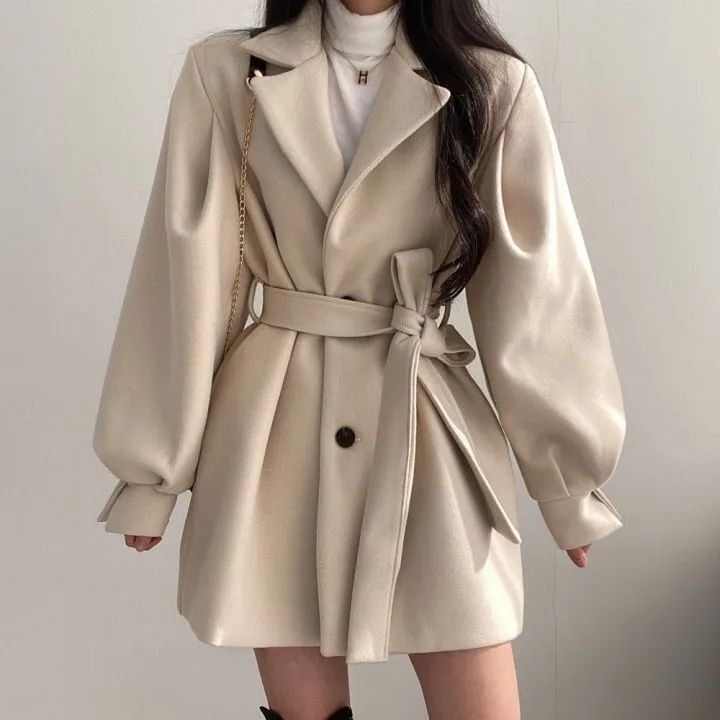 Korean Style Autumn and Winter Cross-Border Hepburn Style Quilted Coat Women's Woolen Suit Collar Mid-Length Woolen Coat for Women