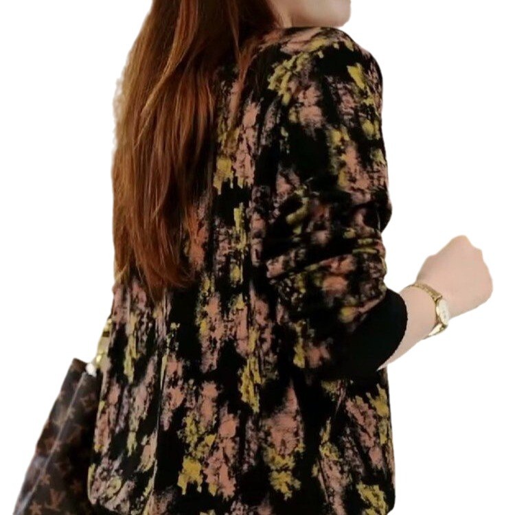 ディザトーンのファッションのデジタルプリントの長袖tシャツの女性の秋の新型のお母さんはゆったりした丸首のプルオーバーの中で老いています。|undefined