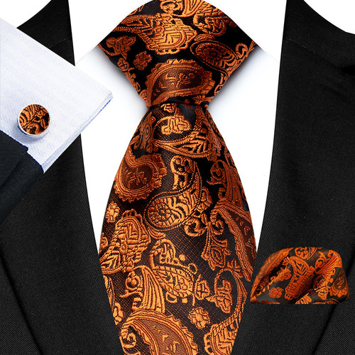 Factory New  Paisley Pattern Men's Wedding Suit Tie Pocket Square Cuff Set