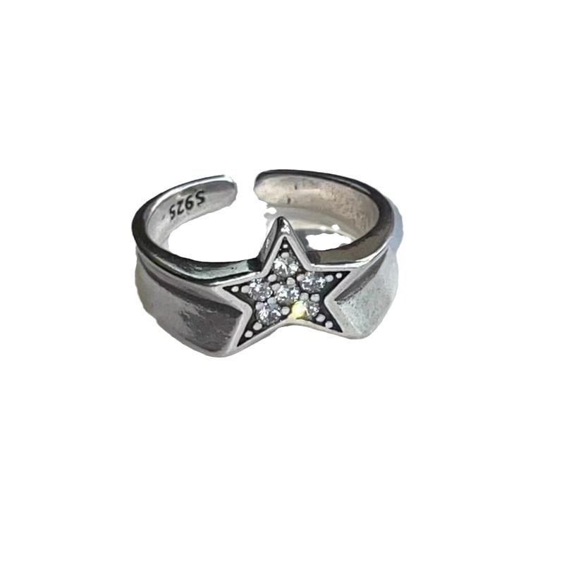 Bague Ouverte Géométrique Pentagramme Réglable En Alliage Argent_voghion.com