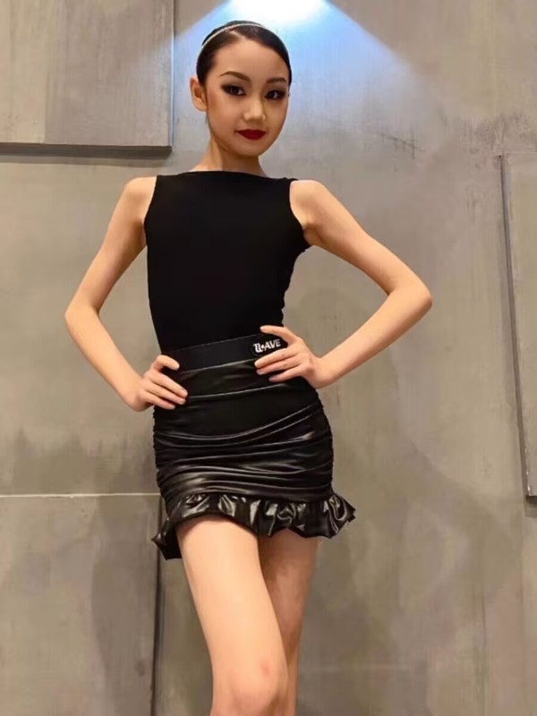ラテンダンスウェア女の子 2025 夏の新ノースリーブトップヒップカバーハーフスカートハイエンドスプリットトレーニングスーツ|undefined