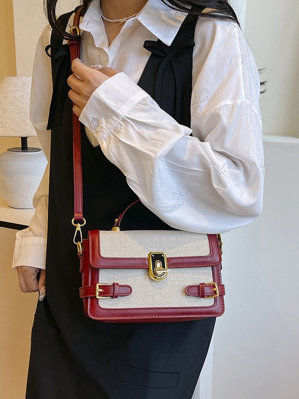 La nueva moda del sudeste asiático, el nuevo color de contraste de lino, el pequeño bolso cuadrado portátil, el bolso de mensajero de alta calidad transfronterizo para mujer