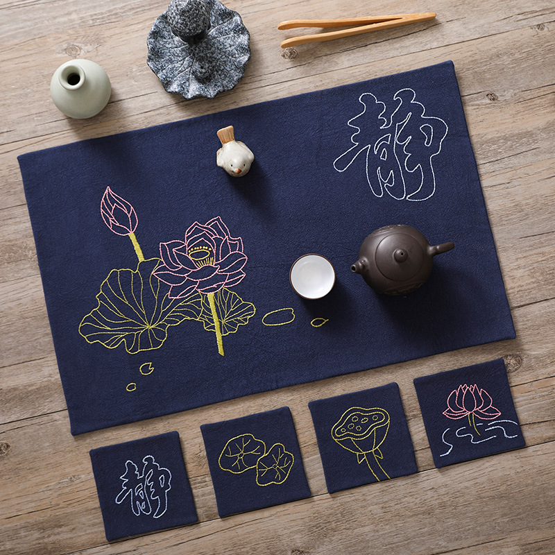 Meditación conjunto de cinco piezas con posavasos estera de té