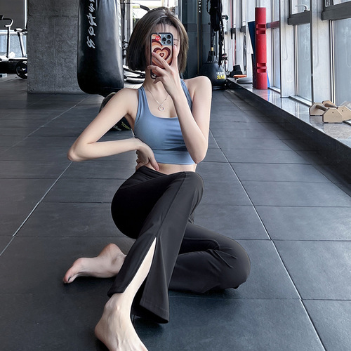 Cross-border fitness pants, high-waisted butt-lifting sports pants, training, running, slimming, yoga bell-bottom pants, spring and autumn new