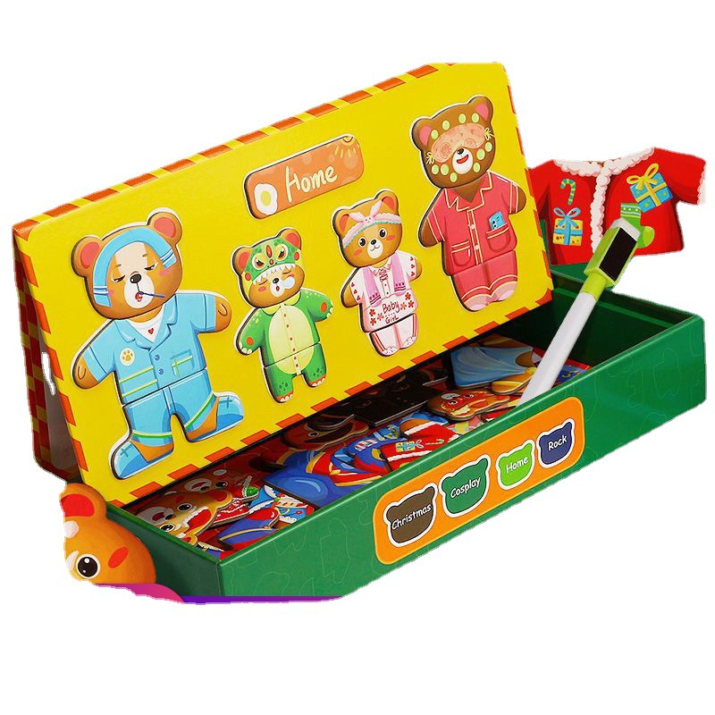 Caja de regalo magnética rompecabezas de madera para niños juguetes educativos para niños educación temprana dibujos animados niños y niñas 3-4-5-6 años