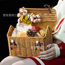 水葫芦草撞色卡通风零食玩具杂物整理箱编织篮子大容量收纳篮