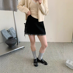 8.18 复古格纹木耳边拼接蝴蝶结半身裙女2025秋季新款短裙26755