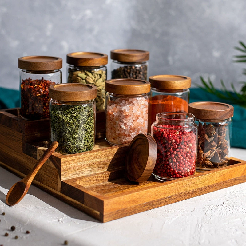 Стеклянная банка для хранения с деревянной крышкой Sali, домашняя кухонная банка для приправ и кумина