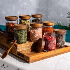 Cross-border glass storage tank rosewood lid storage jar household kitchen seasoning cumin storage organizer wholesale