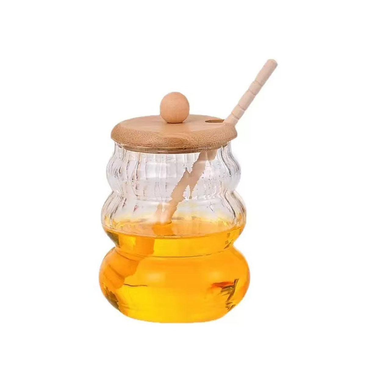 tanque de sellado de vidrio de alto borosilicato de bambú cubierta con barra de agitación tanque de almacenamiento de miel transparente almacenamiento doméstico de alto valor facial