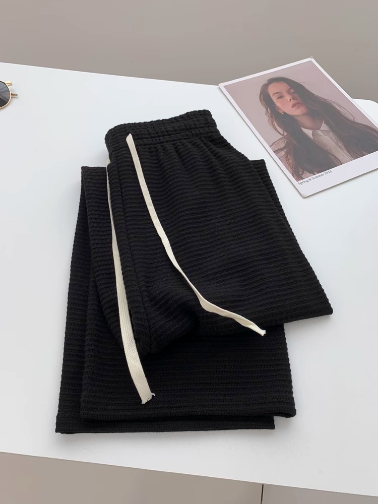 Estilo perezoso textura drapeado pantalones de pierna ancha mujer Otoño e Invierno trapear cintura alta adelgazamiento drapeado casual Pantalones rectos image 7