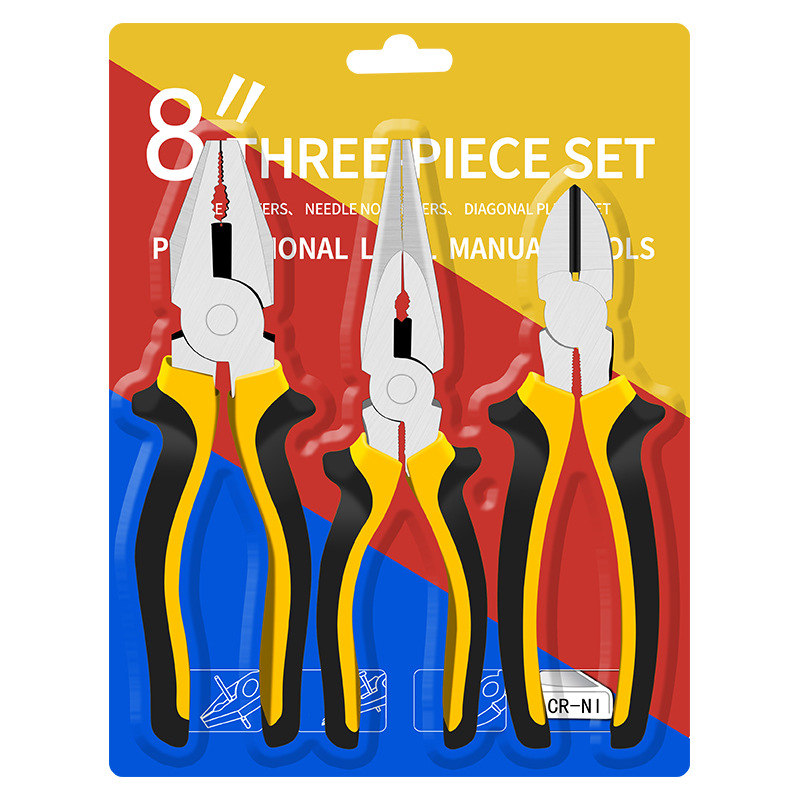 Alicates transfronterizos exclusivos de alta gama, juego de tres piezas, alicates de alambre de 6 pulgadas y 8 pulgadas, alicates de punta fina, alicates oblicuos de grado industrial que ahorran mano de obra