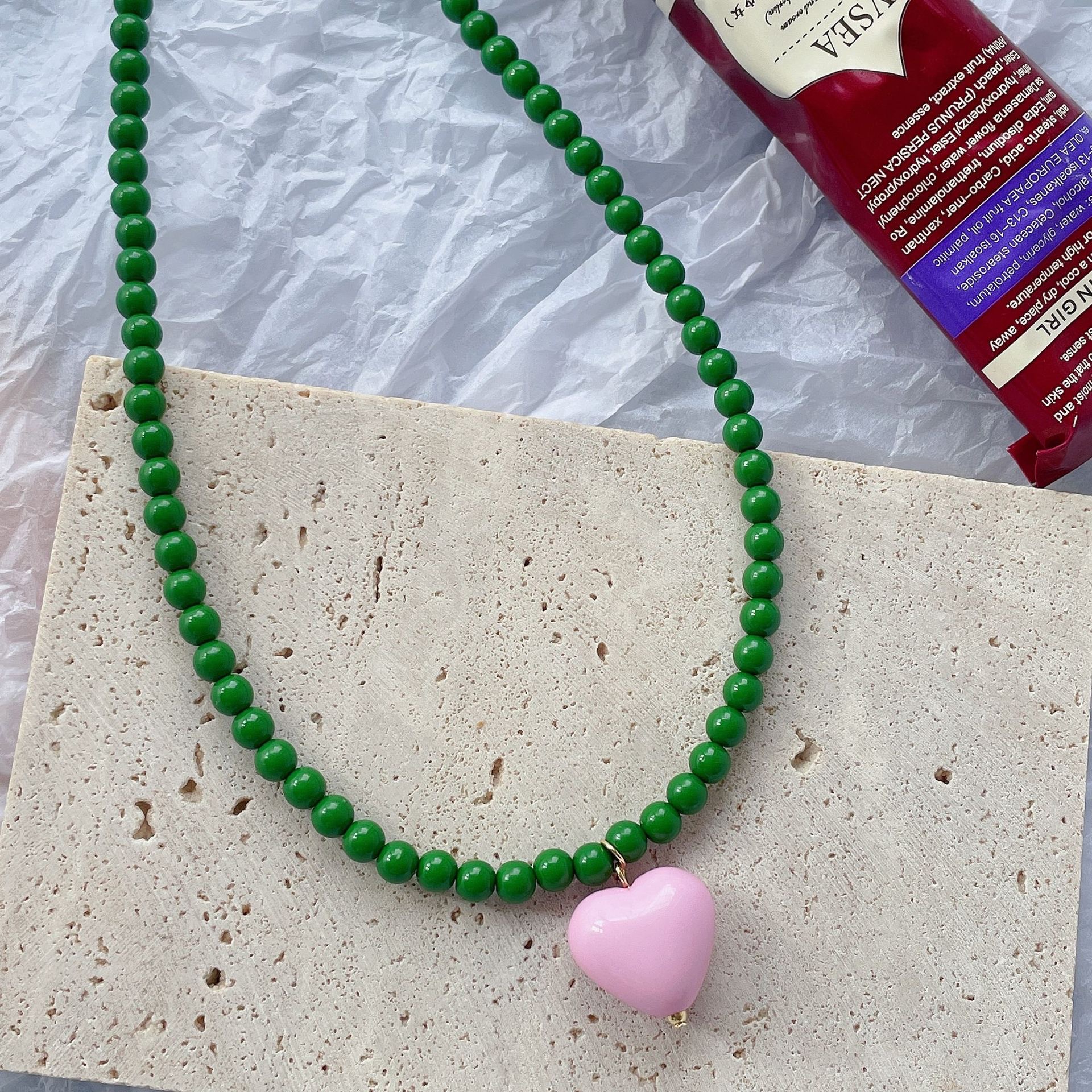 Beaded Material Heart Shape Pattern Modern Style Heart Shape Beaded Women's Pendant Necklace