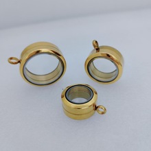 不锈钢加厚螺纹旋转嘎乌盒双面透明玻璃内装朱砂 青稞米经文吊坠