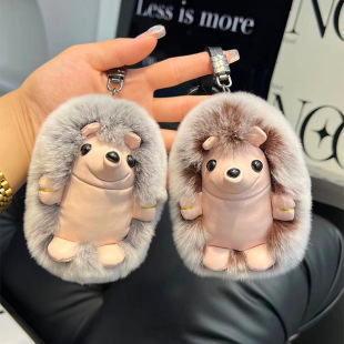 [Cute Hedgehog] Rex Rabbit Hair Hedgehog Car Keychain Plush Doll Cartoon Doll Backpack Pendant
