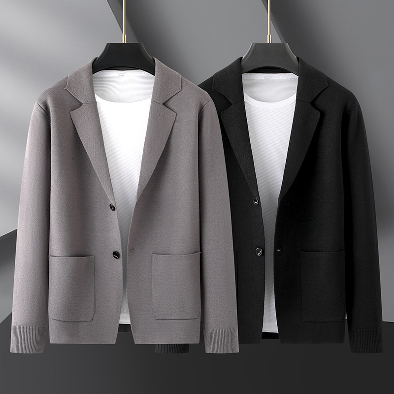 2026 Spring and Autumn Men's Loose Cardigan Sweater Small Suit Loose Knitwear Plus Size Casual Jacket