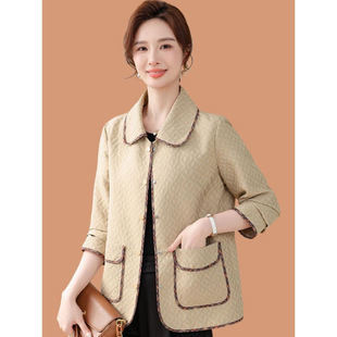 Middle-Aged Mother Spring Short Windbreaker Jacket Fashionable 50-Year-Old Middle-Aged and Elderly Women Spring & Fall Lapel Casual Jacket Top