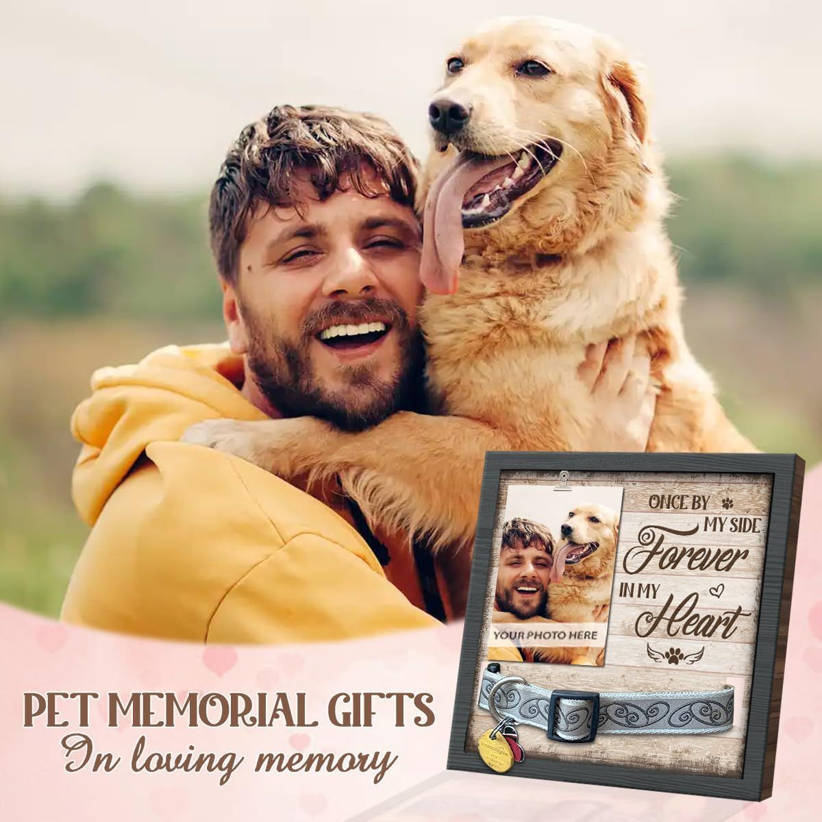Marco DE FOTOS conmemorativo para mascotas de madera puede contener collar Mesa tridimensional marco de fotos para mascotas regalo perdido para mascotas de madera