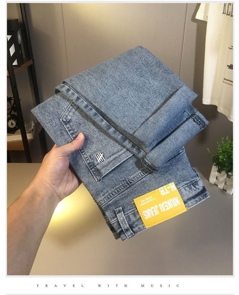 Jean élastique fin brodé tendance printemps-automne pour hommes, leggings polyvalents en micro-haren, simples et à la mode_voghion.com