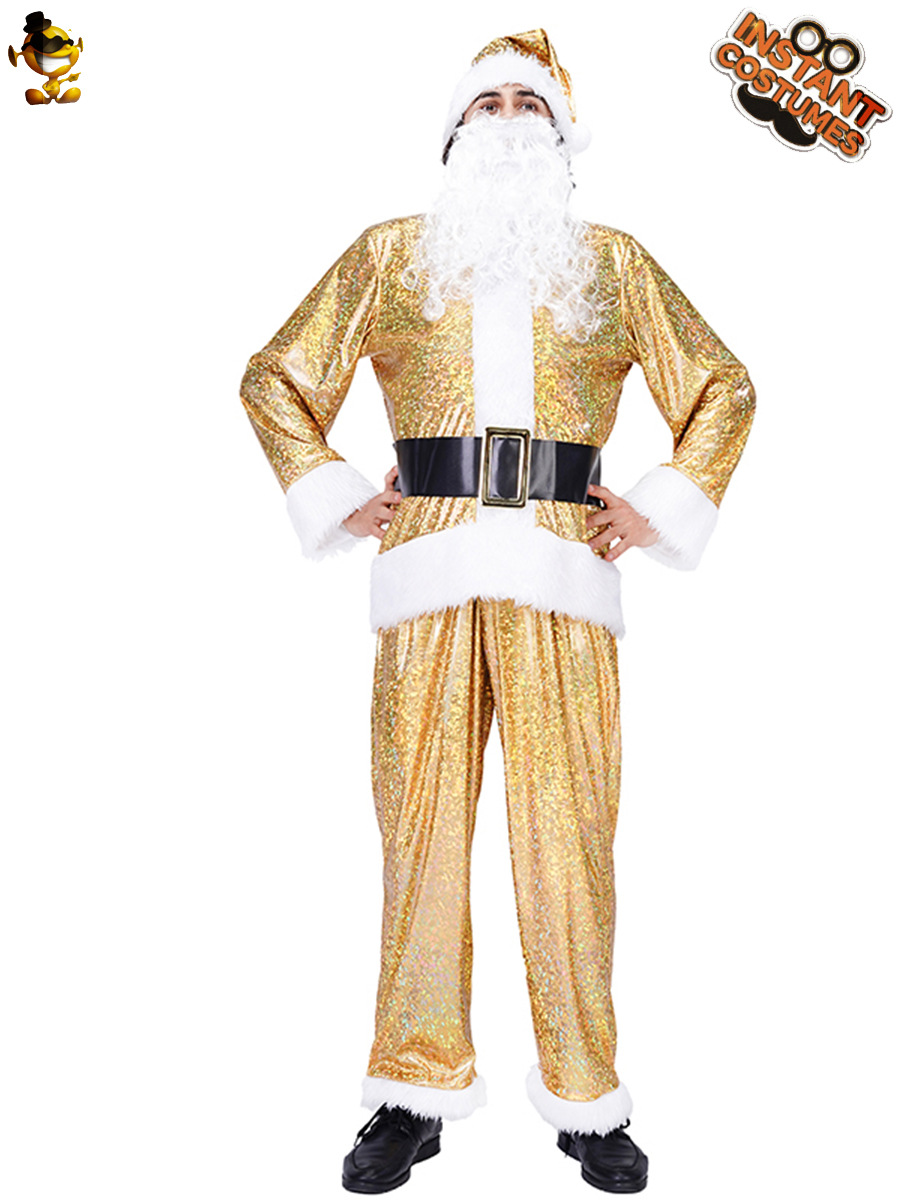 Traje de Santa Claus cos traje de oro de Santa Claus traje rojo traje de rendimiento de etapa de Navidad