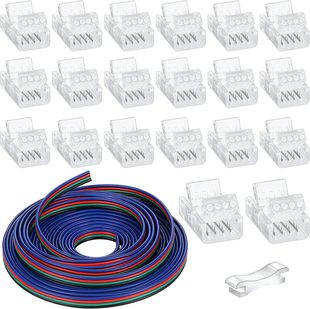 20 pieces of 4-pin 10mm solderless LED strip connector transparent track lighting connector