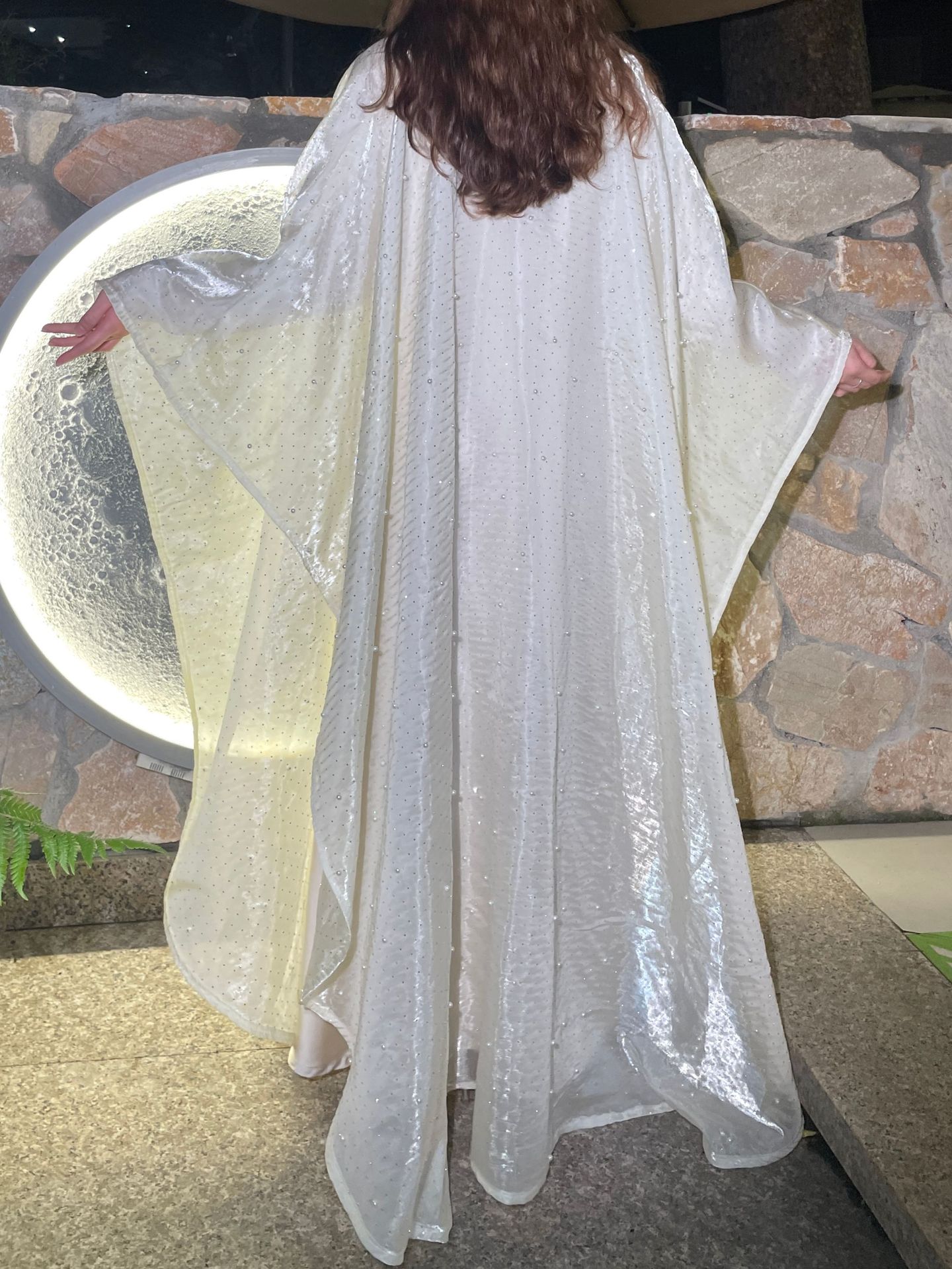 Dubai Abaya Set - Embellished Long Sleeve Open Front Cover With Beaded Detailing (Black, S-L) | Modest Luxury Two-Piece Outfit_voghion.com