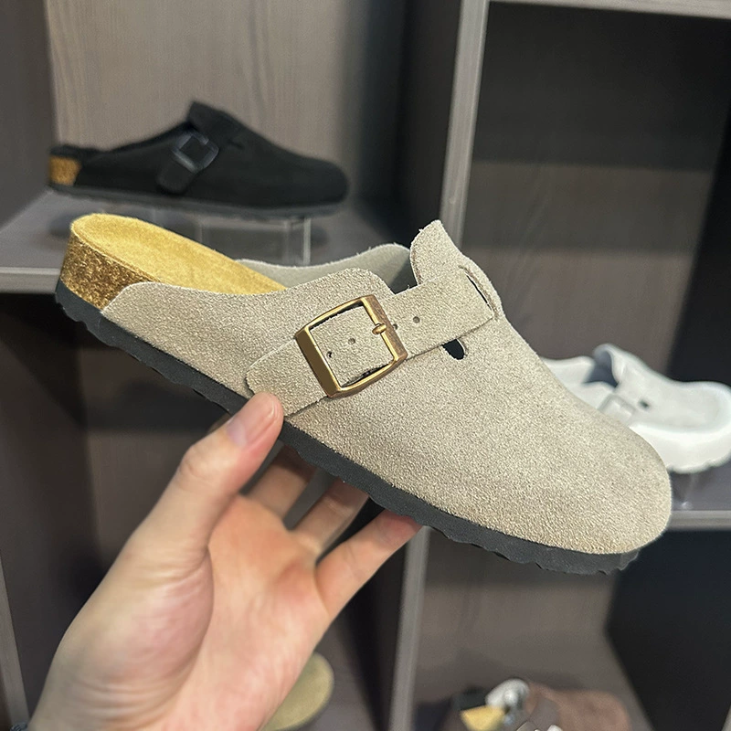 Клогы (Birkenstock) унисекс, натуральная кожа, толстая пробковая подошва, слип-он