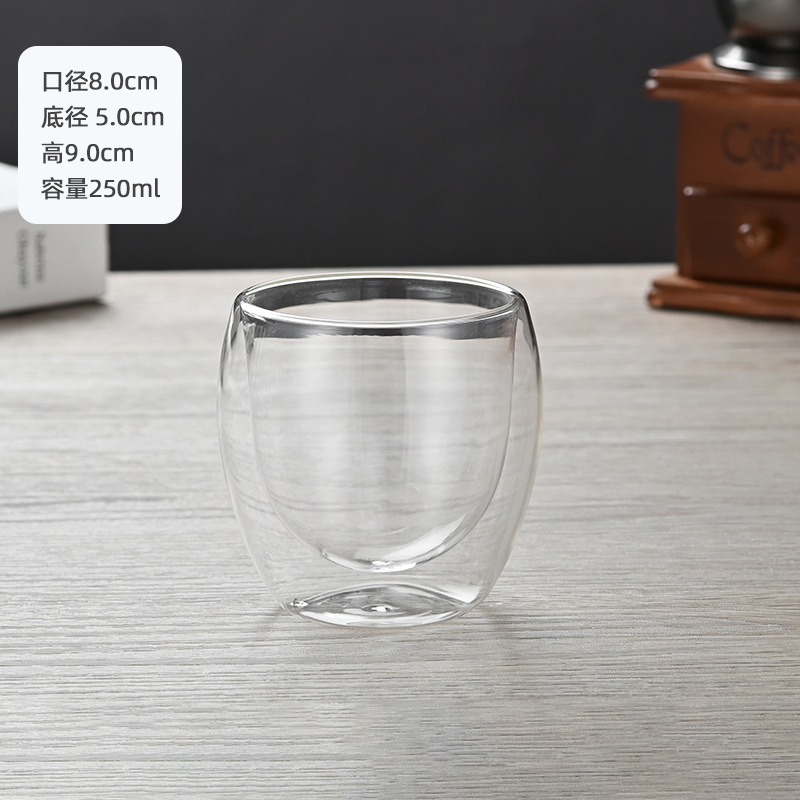 Oficina de doble capa de vidrio con mango aislado té de doble capa taza de café taza de vidrio transparente taza de leche