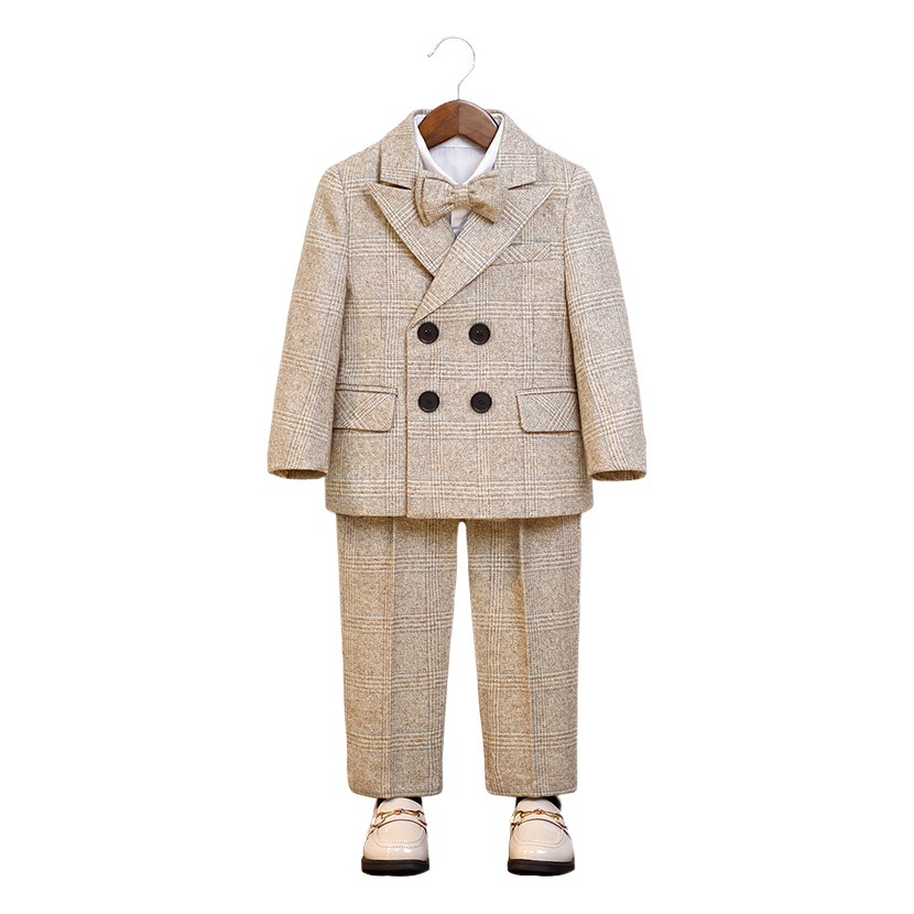 Children's autumn and winter suit British plaid suit vest suit boy's birthday year-old flower girl dress host performance costume