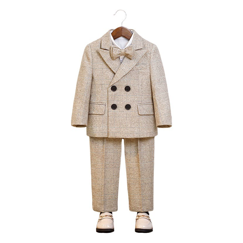 Детский осенне-зимний костюм Костюм в Британскую клетку, комплект-жилет, платье для мальчиков на день рождения, Цветочное платье для девочек, платье для выступления хозяина