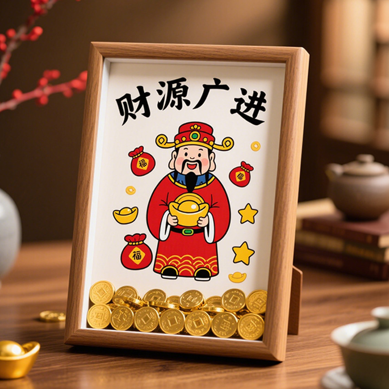 财神偏爱相框摆台办公室桌面5寸6寸发财框摆件装饰画中空画框礼品|undefined