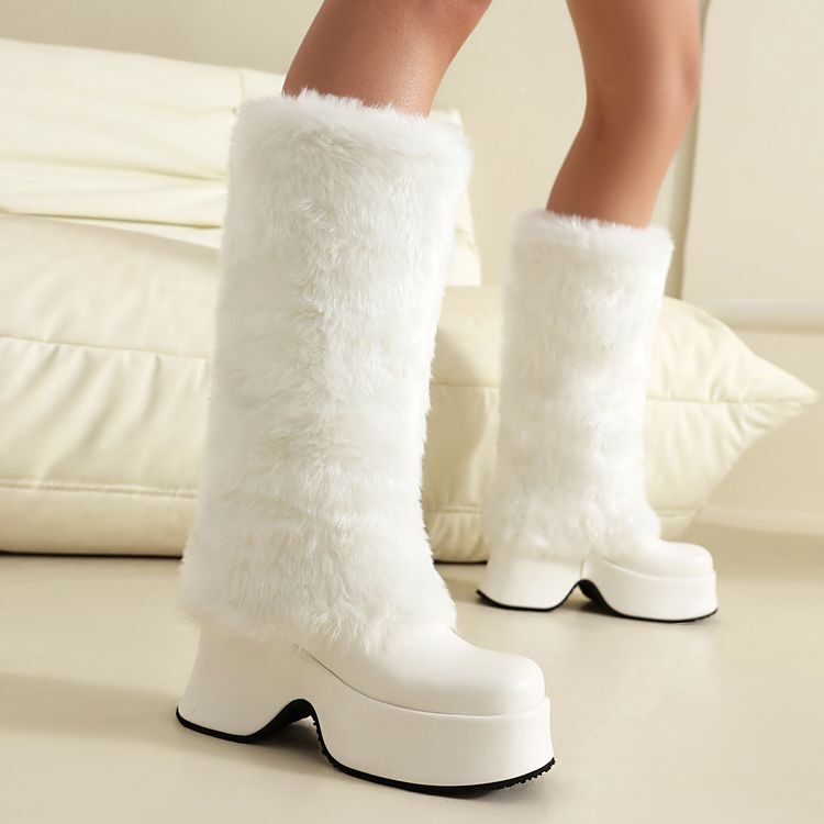 Cross-Border Export Women's Boots Winter Snow Boots Waterproof Platform Wedge Imitation Fur High Boots Sleeve Gothic Style Women's Shoes Cross-Border Export Women's Boots Winter Snow Boots Waterproof Platform Wedge Imitation Fur High Boots Sleeve Gothic Style Women's Shoes